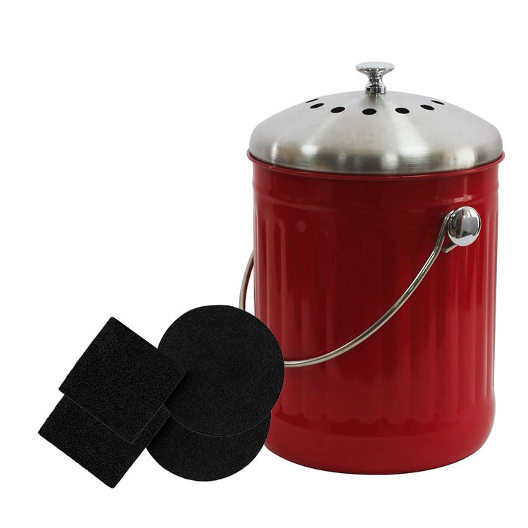 Cubo de compost de cocina para mostrador o debajo del fregadero Cubo de compost biodegradable ecológico de 1,3 galones de metal para interiores y apartamentos