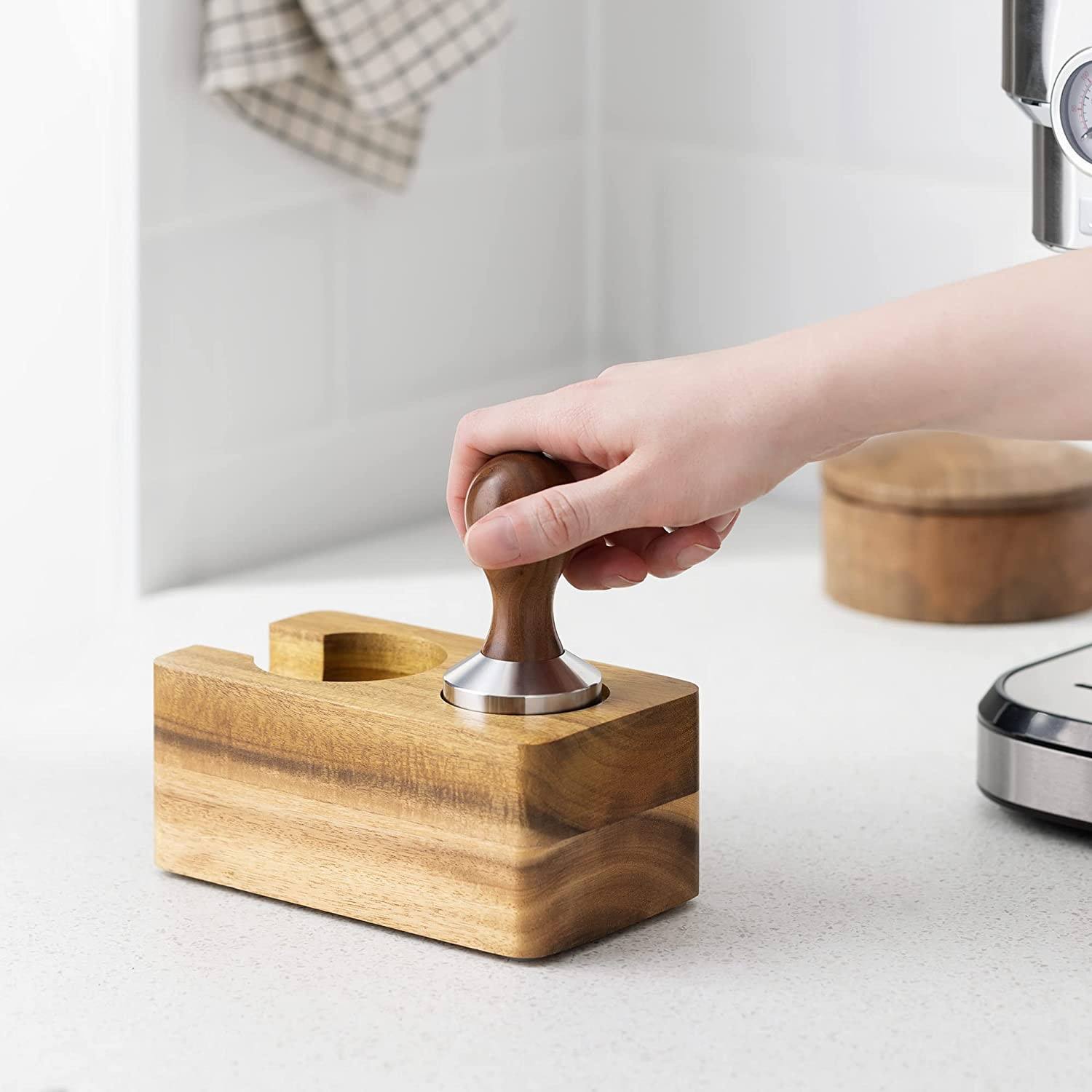 Estación de manipulación de café de madera - Soporte de manipulación de 51 mm para accesorios de máquina de espresso - Soporte de portafiltro de madera para cafetería