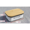 Recipiente de metal con tapa de madera de bambú para cocina Caja de almacenamiento de queso de azúcar de metal Plato de mantequilla