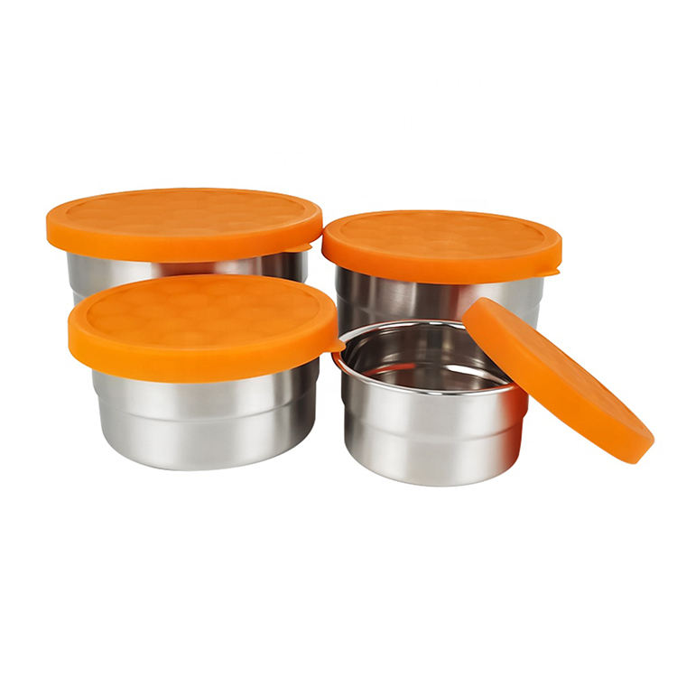 Fiambrera Bento respetuosa con el medio ambiente, juego de 4 cajas de almacenamiento de alimentos a prueba de fugas de acero inoxidable para niños, contenedor de sopa de salsa con tapa de silicona