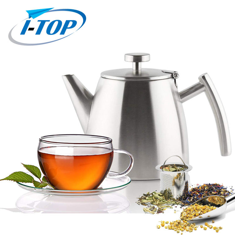 Tetera de doble pared de acero inoxidable con infusor extraíble, tetera de estufa de 1,2 l para frutas, hierbas e infusión
