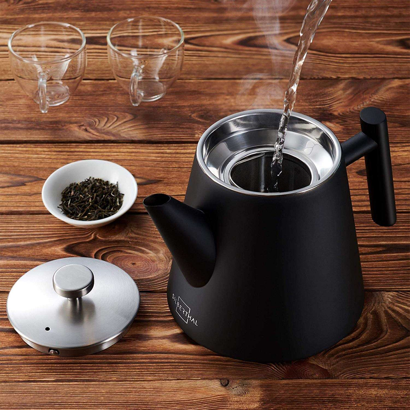 Tetera de acero inoxidable con calentador de doble pared de 1,2 L Mantiene el té caliente durante mucho tiempo con la tetera con infusor de té