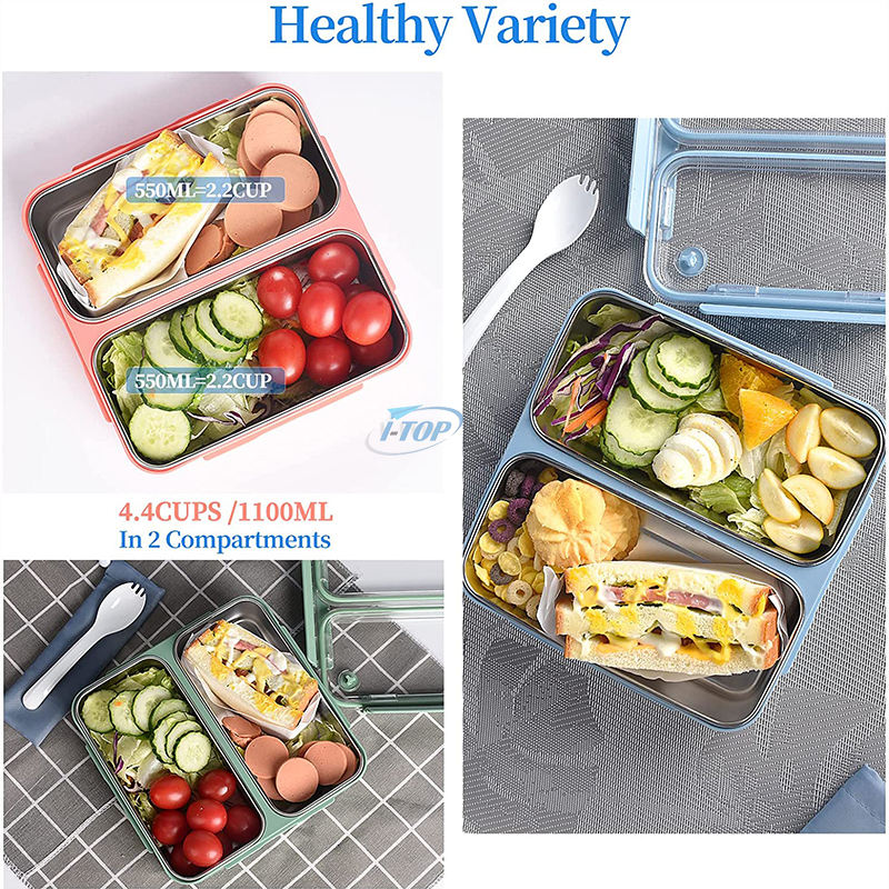 Venta al por mayor de adultos y niños, caja Bento para el almuerzo a prueba de fugas, contenedor de almacenamiento de alimentos, fiambrera de acero inoxidable 304 con tapa