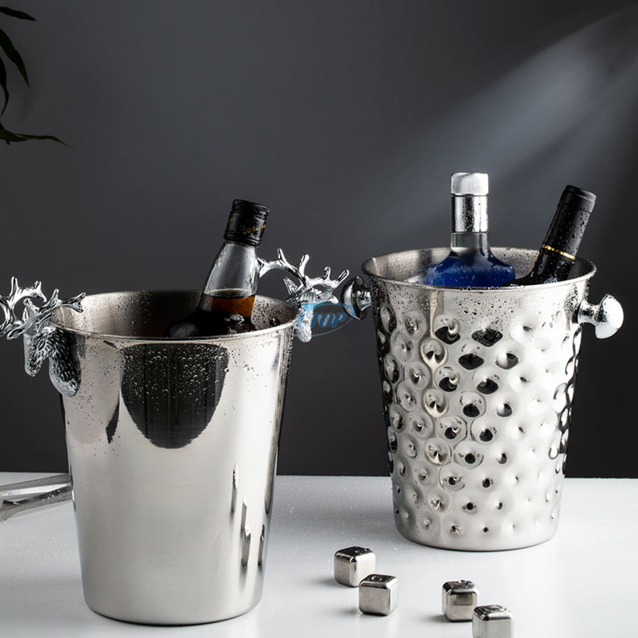Venda al por mayor el cubo de hielo galvanizado del cubo del metal del refrigerador del cubo del vino de plata 4L para acampar