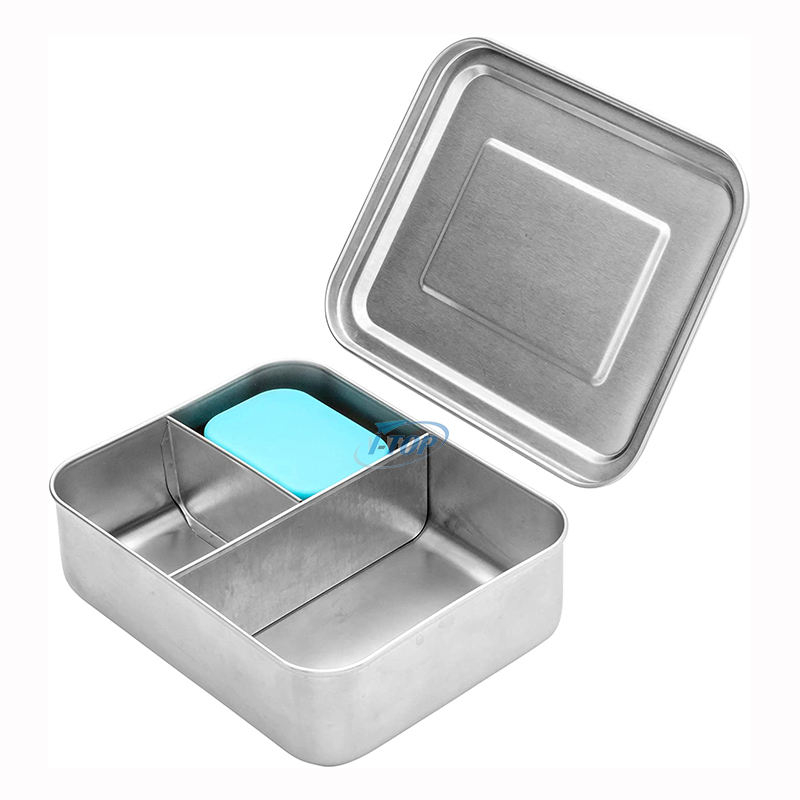 Nueva llegada a prueba de fugas 3 compartimentos escuela niños estilo bento contenedor de almacenamiento de alimentos fiambrera de acero inoxidable fiambrera bento para