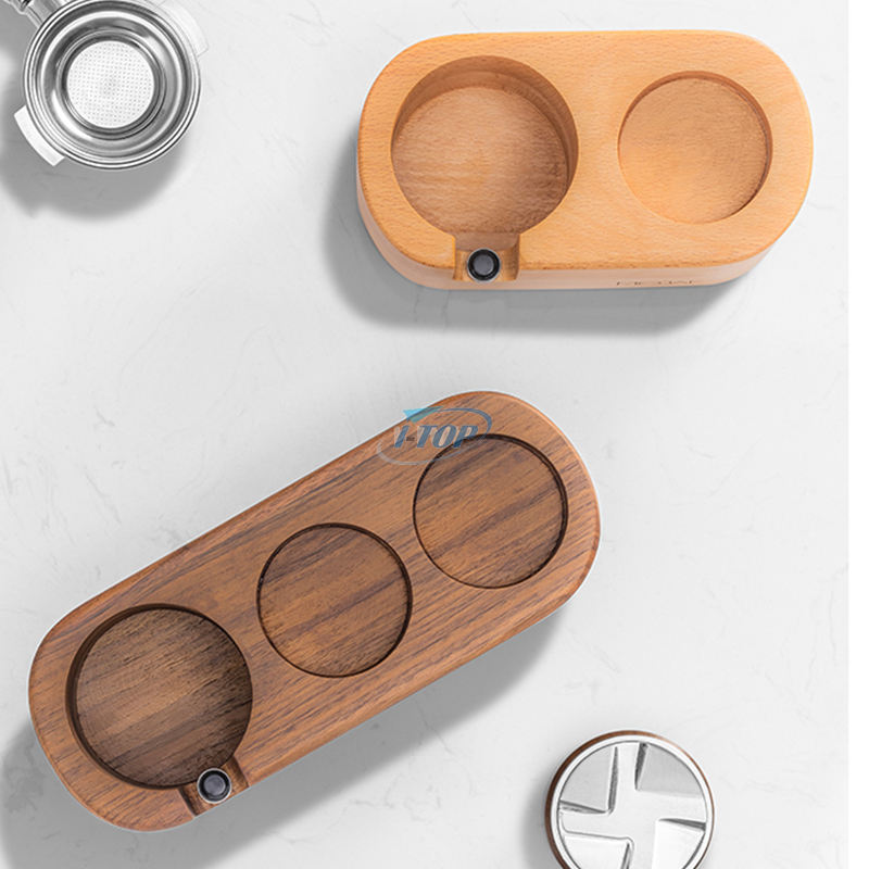 Alfombrilla de madera para Espresso, filtro de café de madera, soporte de manipulación con manipulador de café y distribuidor, caja de golpe de Espresso para cocina