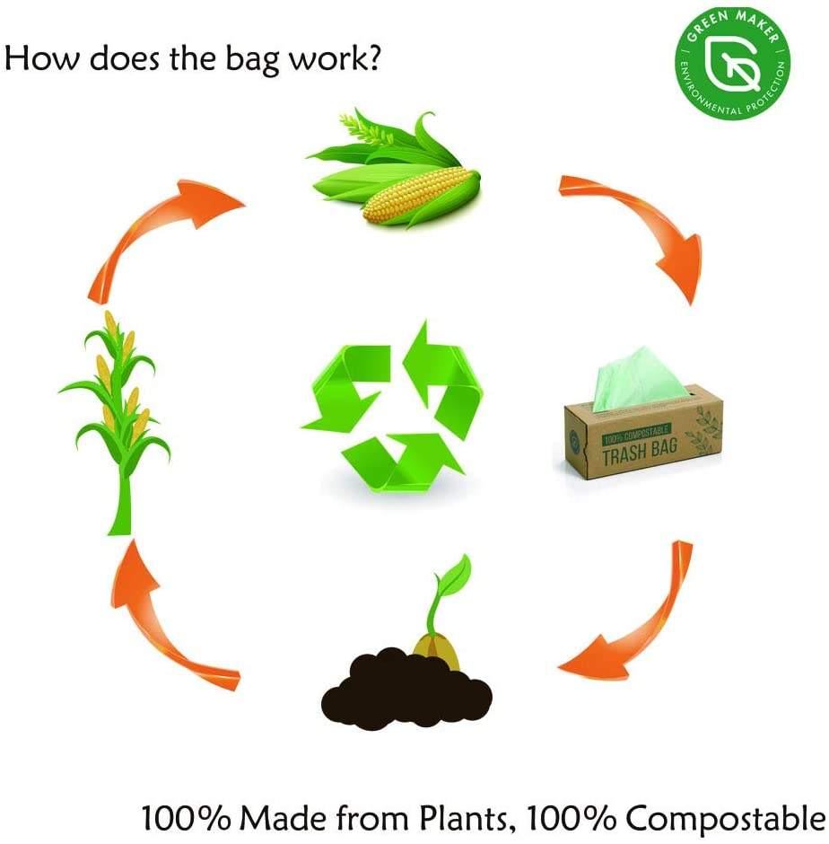 Bolsas de basura 100% compostables, bolsas de chatarra de comida de cocina, bolsas de basura de baño de abono pequeño para el hogar