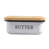 Recipiente de metal con tapa de madera de bambú para cocina Caja de almacenamiento de queso de azúcar de metal Plato de mantequilla