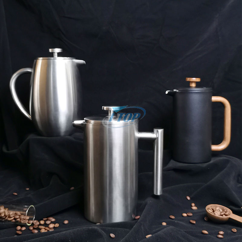 Prensa francesa vientre estilo clásico acero inoxidable 34 oz aislado doble pared cafetera prensa francesa con logotipo personalizado madera