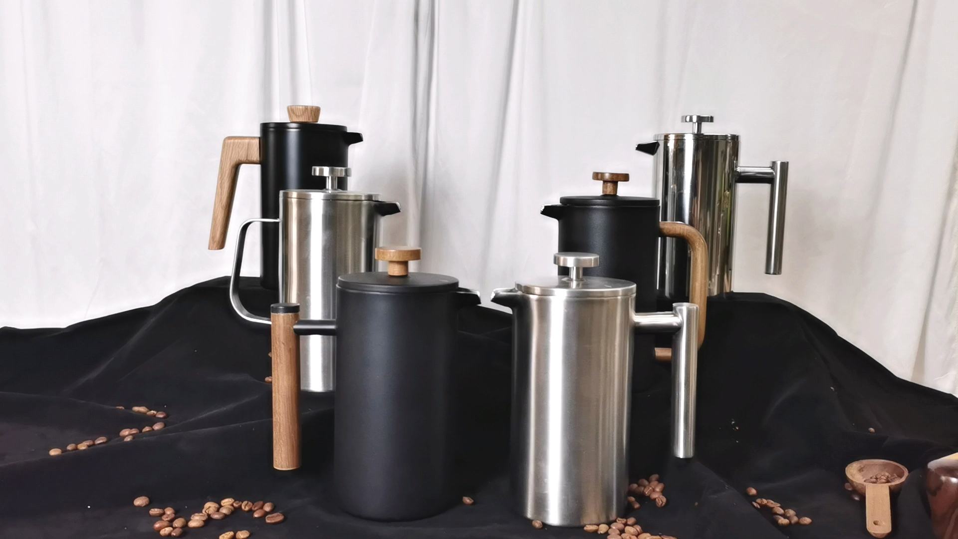 Prensa francesa Estilo clásico Acero inoxidable 34 oz Cafetera de doble pared aislada Prensa francesa con mango curvo
