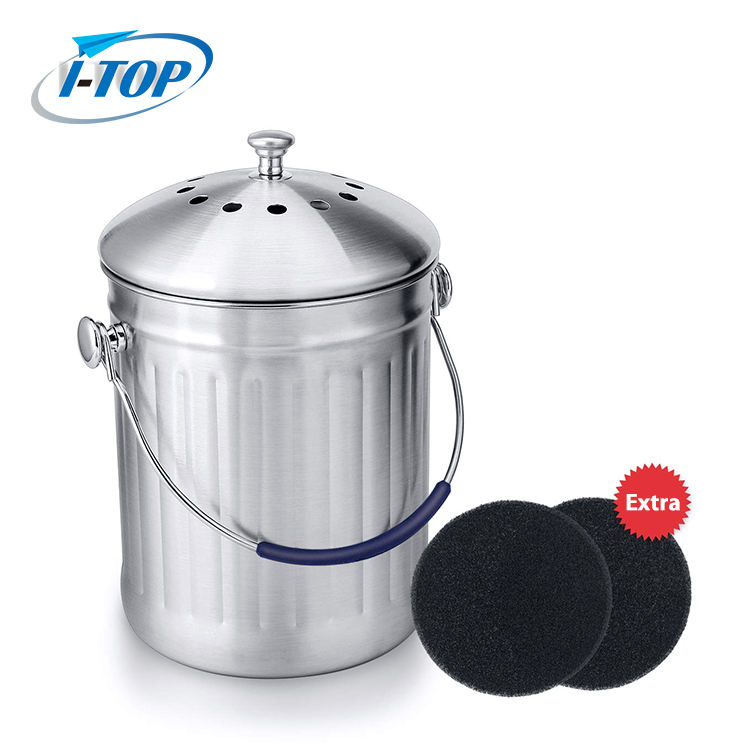 Contenedor de compost de acero inoxidable para encimera de cubo de abono de cocina para interiores de 1,0 galones con tapa sellada