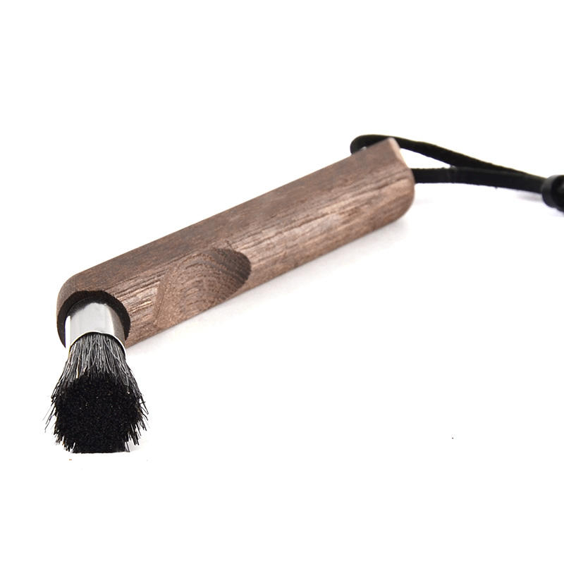 Cepillo de café profesional, cepillo de molinillo de café de cerdas naturales, cepillo de espresso con mango de nuez con cordón para barista