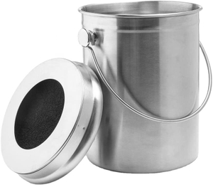 Contenedor de compostaje de cocina para encimera de cocina de acero inoxidable de 1,3 galones con 1 contenedor de compostaje con filtro de carbón de repuesto