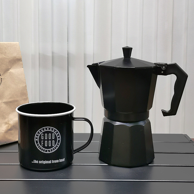 Juego de café Moka para acampar al aire libre, caja de juegos de café portátil con molinillo y moka, taza de café