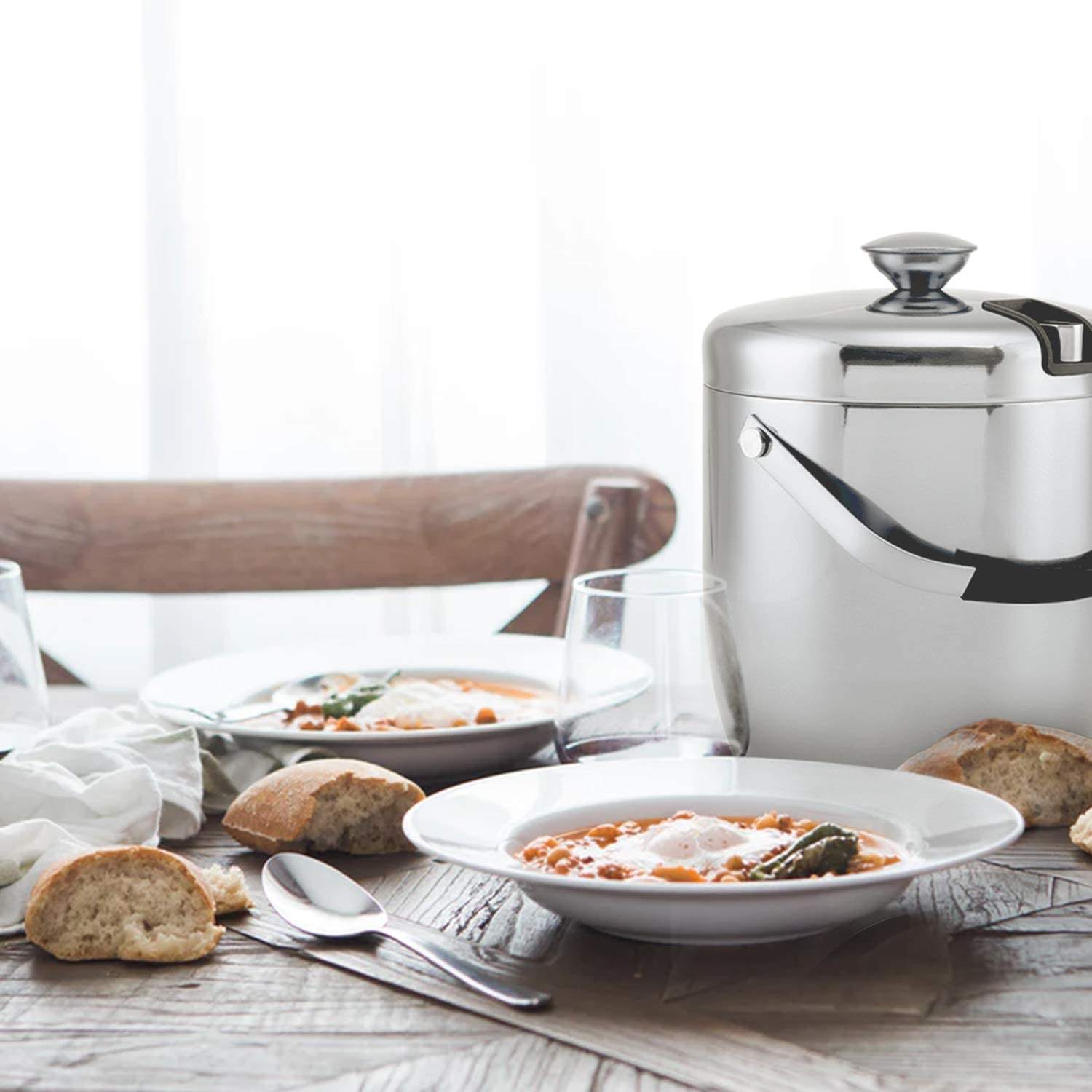 Hielera aislada con pinzas y tapas para fiestas y bares, acero inoxidable de doble pared con colador Hielera con tapa