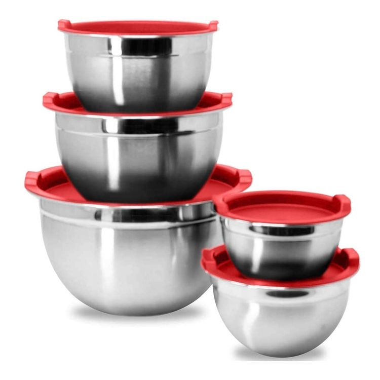 Respetuoso con el medio ambiente, superventas, juego de tazones de mezcla Premium de 18 cm, ensaladera de acero inoxidable con tapa para utensilios de cocina