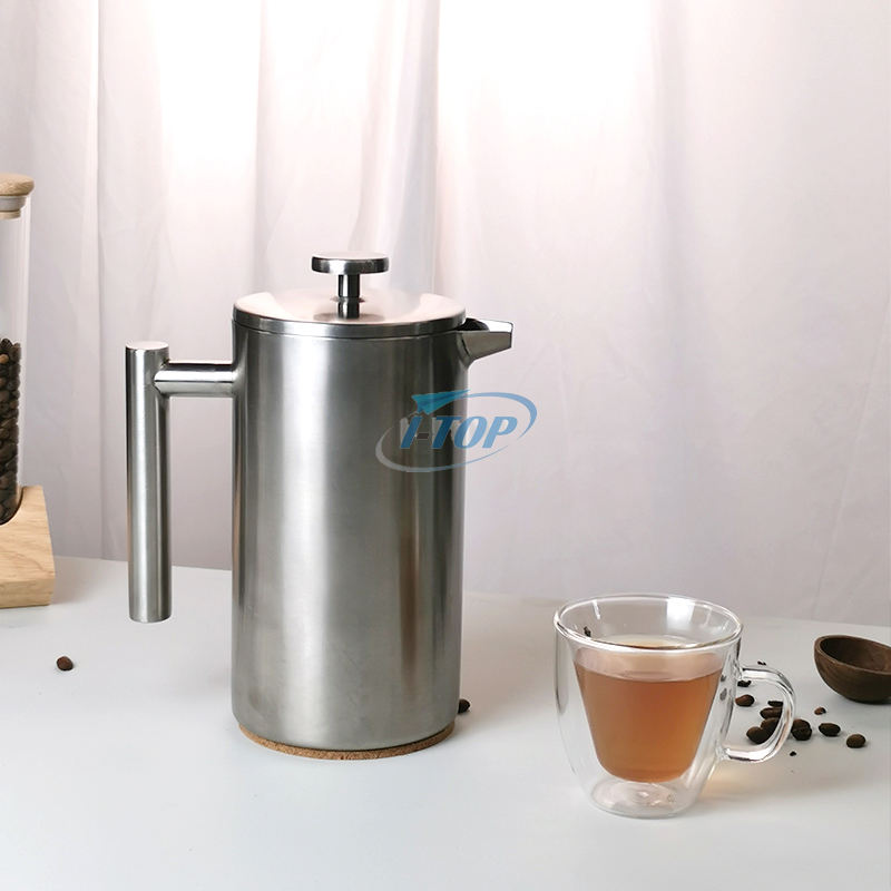 Prensa francesa vientre estilo clásico acero inoxidable 34 oz aislado doble pared cafetera prensa francesa con logotipo personalizado madera