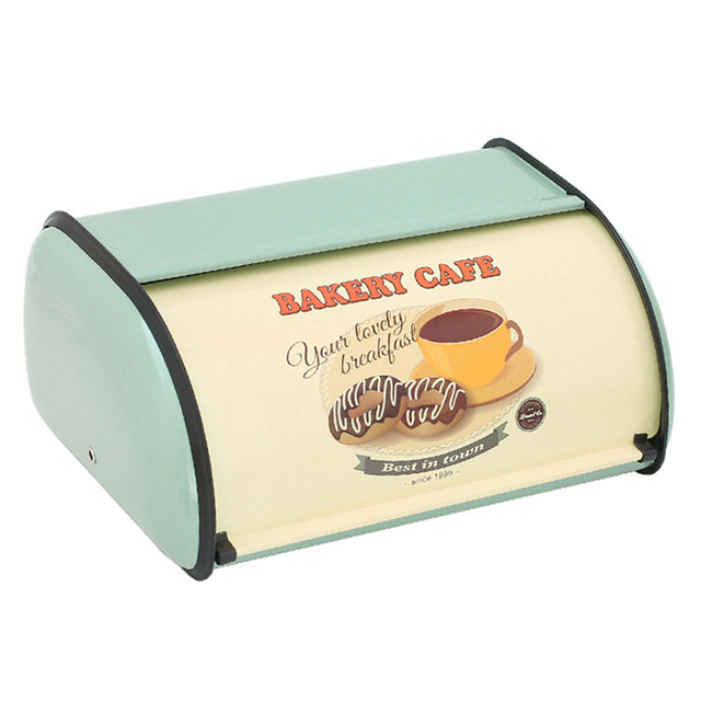 caja de prueba de caja de pan de metal blanco vintage con asa para encimera de cocina