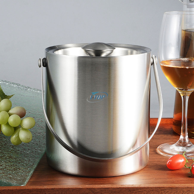 Para fiestas y bufé, cubo de hielo, contenedor de hielo grande, botellas de champán, vino, cubo de hielo de acero inoxidable con tapa y pinzas