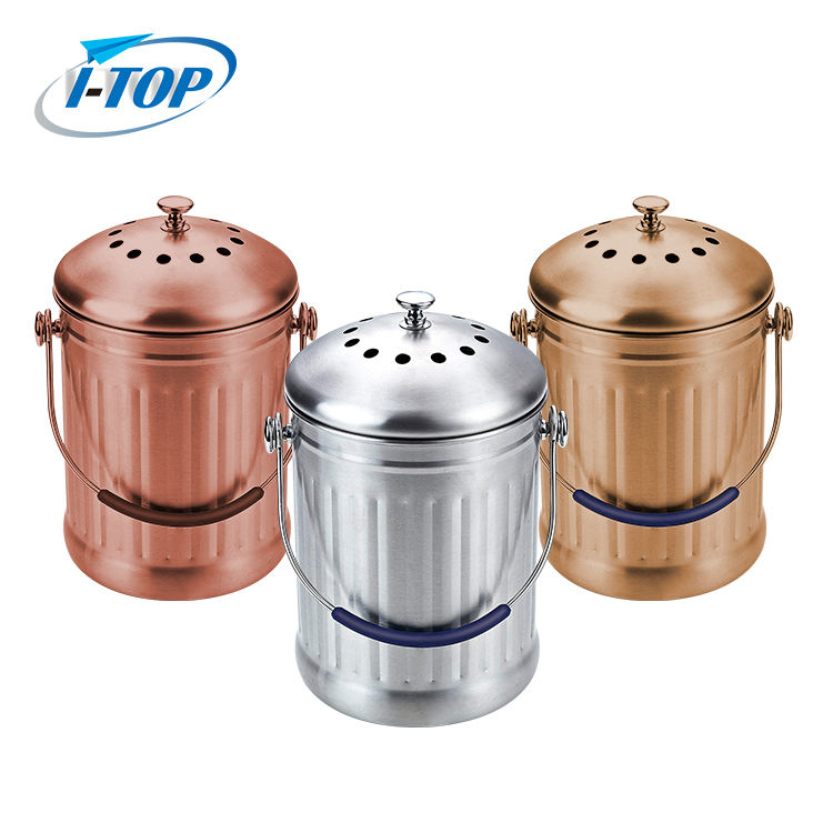 Contenedor de compost de acero inoxidable para encimera de cubo de abono de cocina para interiores de 1,0 galones con tapa sellada