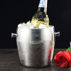 Enfriador de cubo de hielo de vino de champán de acero inoxidable personalizado, cubos de hielo de Metal con aislamiento de doble pared para fiestas