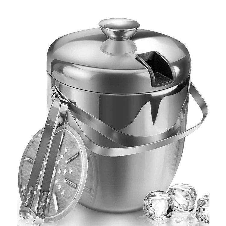 Hielera aislada con pinzas y tapas de 3,4 cuartos para fiestas y bares, pared doble de acero inoxidable con colador