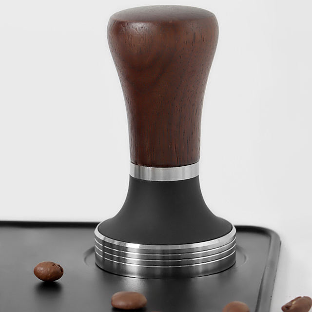 Prensa de café espresso portátil de acero inoxidable con mango de madera para café molido Tamper de café