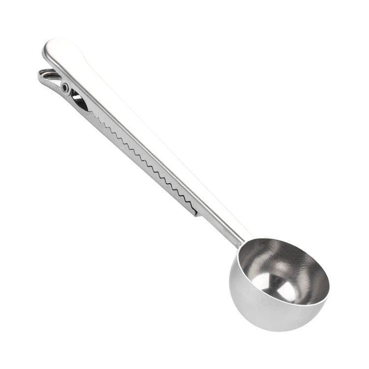 Cuchara medidora de colores, cuchara de café de Metal de grado alimenticio, cuchara medidora de café de acero inoxidable dorado con Clip de sellado
