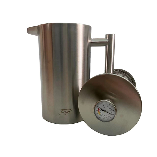 Prensa francesa de acero inoxidable de estilo clásico, cafetera de doble pared aislada de 34 oz, prensa francesa con termómetro de logotipo personalizado