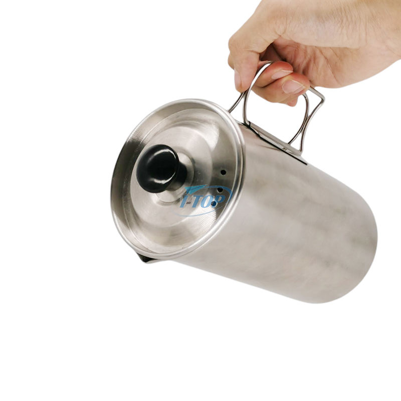 Percolador de café para acampar, olla de acero inoxidable 304 para hacer café, para viajes al aire libre, estufa de fogata, prensa de café de preparación rápida