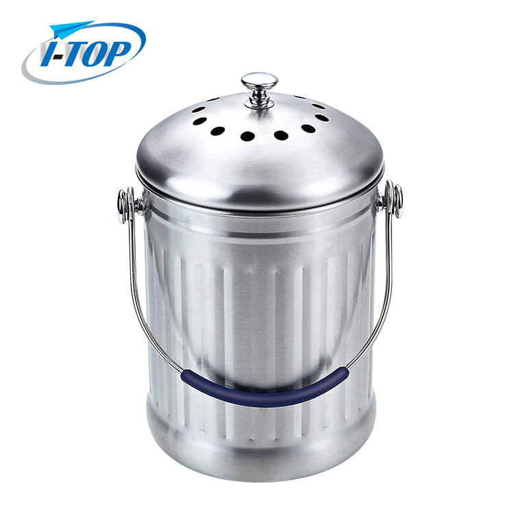 Contenedor de compost de acero inoxidable para encimera de cubo de abono de cocina para interiores de 1,0 galones con tapa sellada