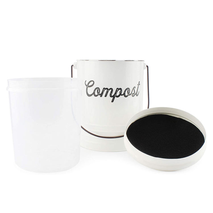 Compostador de 1,3 galones para encimera de cocina, a prueba de óxido, filtros antiolor para interiores, cubo de compostaje con tapa