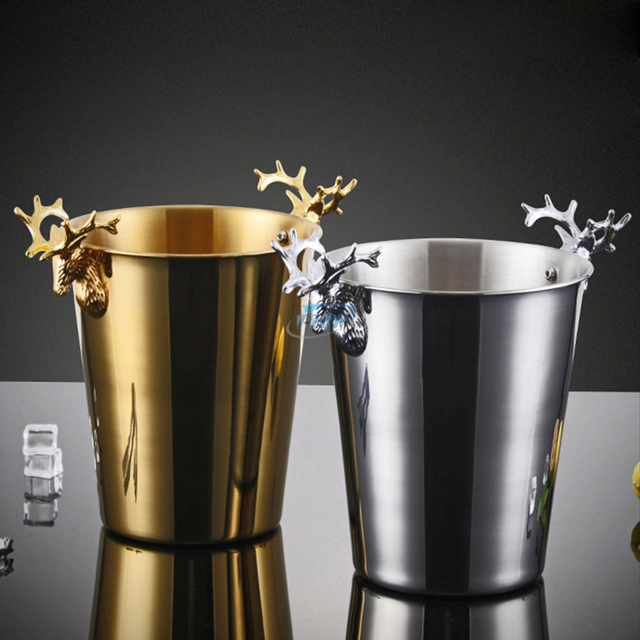 Impresión de logotipo personalizado Cubo de hielo portátil de doble pared de 1,3 litros Cubo de hielo de acero inoxidable para fiesta