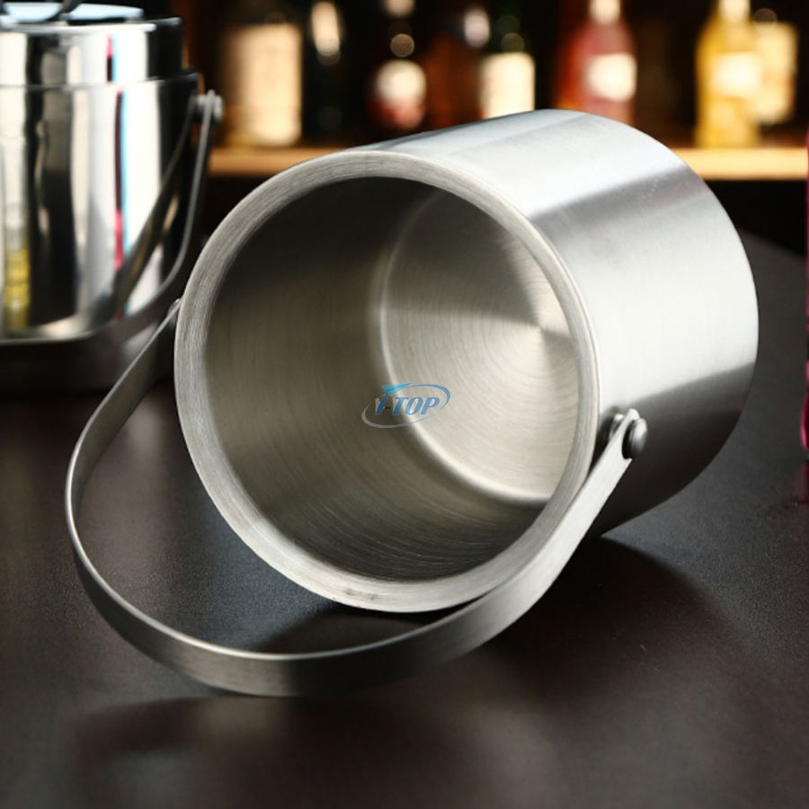 regalo perfecto 4L Cubo de metal plateado Enfriador de cubo de vino Cubo de hielo galvanizado con doble pared