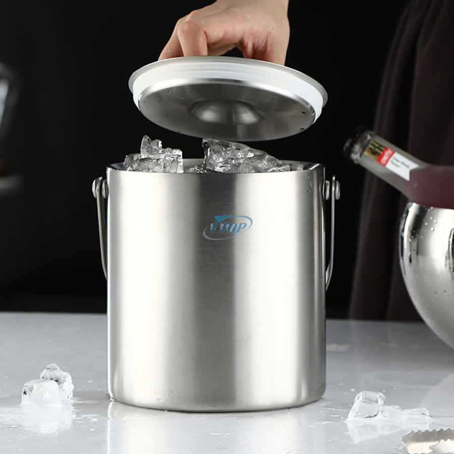 regalo perfecto 4L Cubo de metal plateado Enfriador de cubo de vino Cubo de hielo galvanizado con doble pared