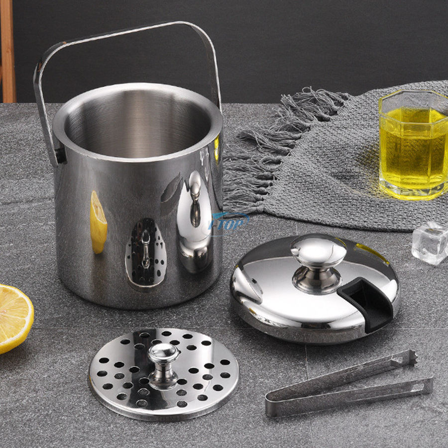 Enfriador de bebidas de fiesta con logotipo personalizado, acero inoxidable aislado, mantiene el hielo congelado, cubo de hielo más largo para cócteles y fiestas