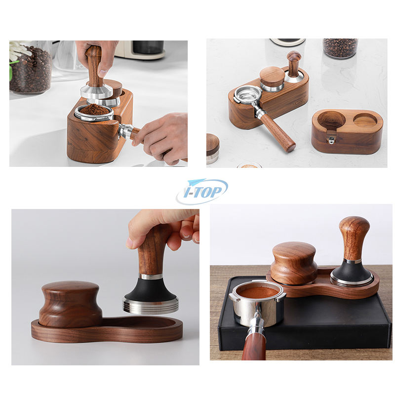 Alfombrilla de madera para Espresso, filtro de café de madera, soporte de manipulación con manipulador de café y distribuidor, caja de golpe de Espresso para cocina