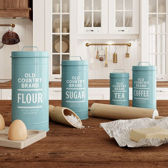 Contenedores de almacenamiento de cocina Juego de botes de café y té de azúcar de 3 piezas en azul mate para cafetería casera