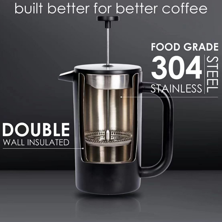 Prensa francesa de acero inoxidable 304, cafetera de doble pared con aislamiento de Metal, prensa de café y cafetera de té, fácil de limpiar