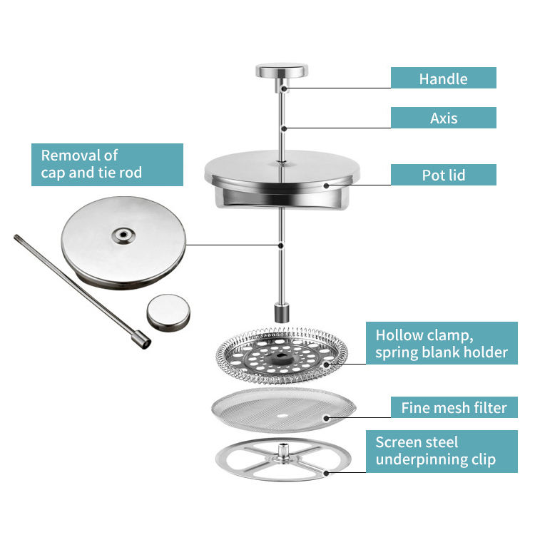 Nueva marca de alta calidad con filtro Prensa de café Tetera Olla Prensa de café de acero inoxidable