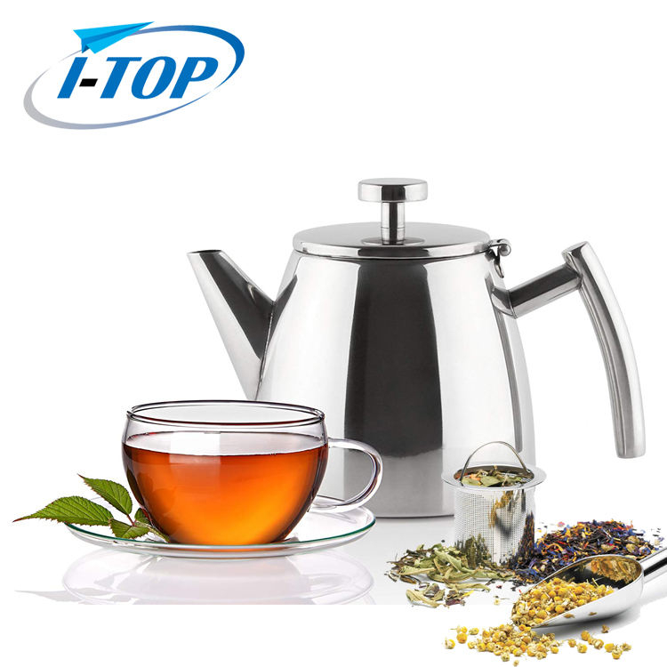 Tetera de acero inoxidable de doble pared de 1,2 l Mantiene el té caliente durante mucho tiempo con el infusor de té Tetera