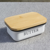 Recipiente de metal con tapa de madera de bambú para cocina Caja de almacenamiento de queso de azúcar de metal Plato de mantequilla
