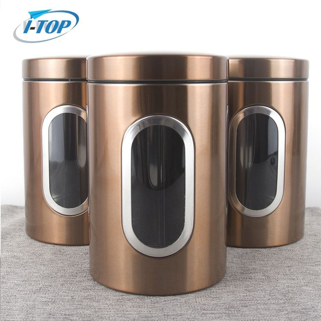 Recipiente hermético de cocina de acero inoxidable y Metal, juego de botes de almacenamiento de té, azúcar y granos de café con tapas