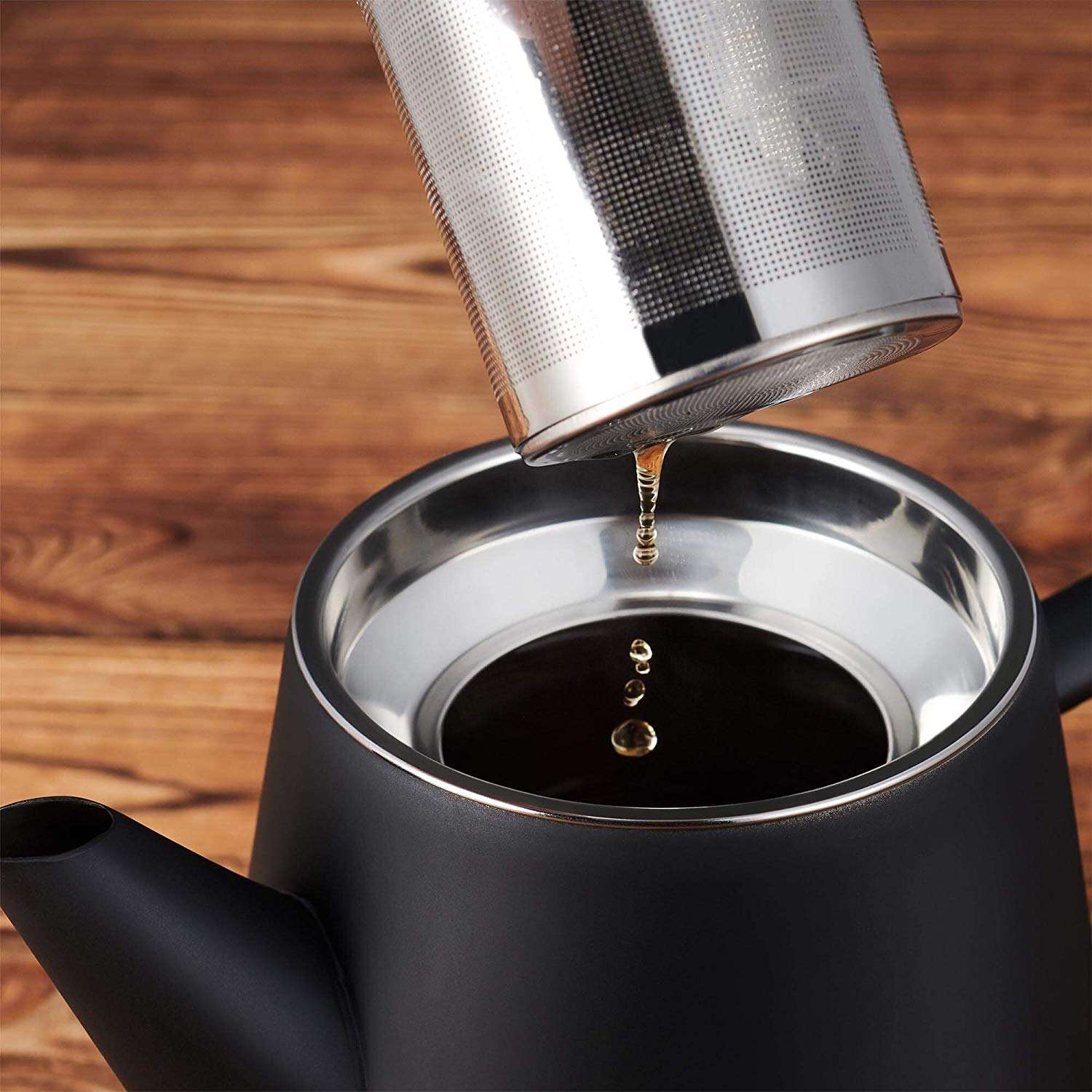 Tetera de acero inoxidable con calentador de doble pared de 1,2 L Mantiene el té caliente durante mucho tiempo con la tetera con infusor de té