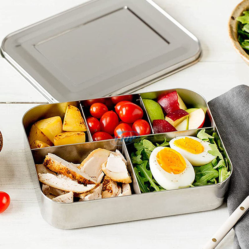 Fiambrera bento ecológica de alta calidad sellada rectangular a prueba de fugas, fiambrera de acero inoxidable de doble capa para niños y adultos