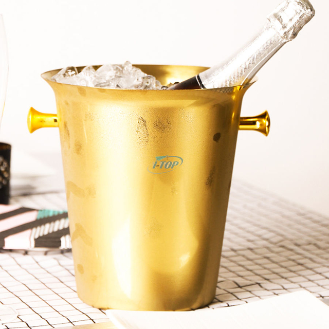 Cubo de hielo aislado de acero inoxidable de doble pared plateado con tapa y pinzas para barware con logotipo personalizado