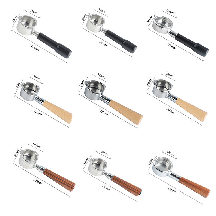 Portafiltro sin fondo de 54 mm con mango de madera natural Portafiltro desnudo de acero inoxidable 304 compatible con barista