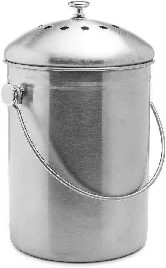 Contenedor de compostaje de cocina para encimera de cocina de acero inoxidable de 1,3 galones con 1 contenedor de compostaje con filtro de carbón de repuesto