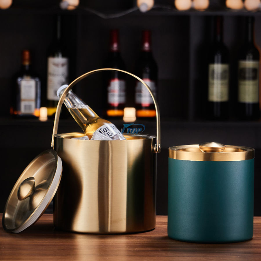 Enfriador portátil de 3L, cubo de hielo para vino y champán, cubo de hielo de acero inoxidable de doble pared con pinzas y tapa gruesa