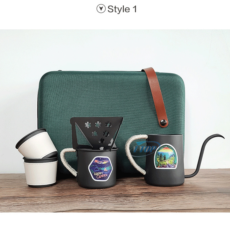 Juego de café portátil, nueva cerámica, Corea, Japón, juego de té y café con mango largo, herramientas hechas a mano, juego de regalo de café por goteo V60